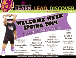 Spring 2014 Welcome Week flyer